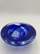 Vintage Kosta Boda Blue Swirl Art Glass Bowl Swedish Design EUC