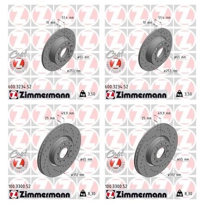 SET-ZXC100330052-B Zimmermann 4-Wheel Set Brake Discs Front & Rear  for VW Sedan