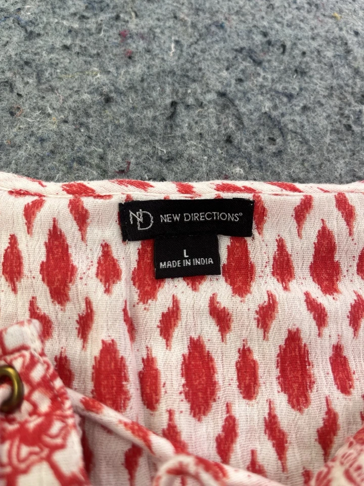 Blusa Campesina Boho Floral New Directions Rojo Blanco Borla Encaje Ribete L Foto 3 de 4