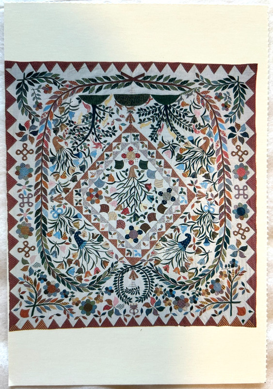 Postcard: Cotton quilt top created by Ann Robinson, 1813-14, Shelburne Museum