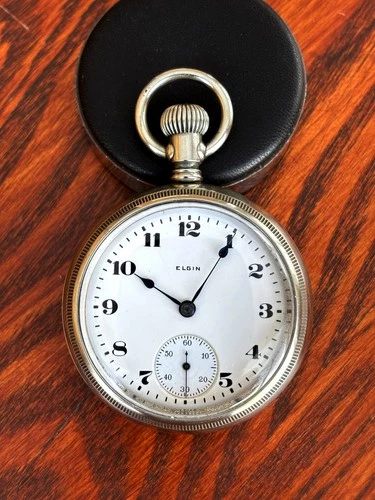 Huge 1925 Elgin 18 Size 15J Grade 317 Nickel Train Case Exc. Dial Runs Great!