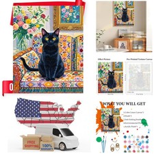 Frameless Cat Flowers Adult Paint by Numbers Kit - Relax with Art 20  L x 16  W