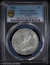 1920 Malaysia Straits Settlements Silver Dollar PCGS MS 63 | Prid-10 KM-33