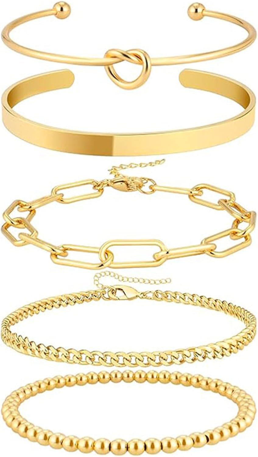 Gold/Silver Plated Bracelets for Women Stack,Bangle Cuff Bracelet Set Non Tarnis