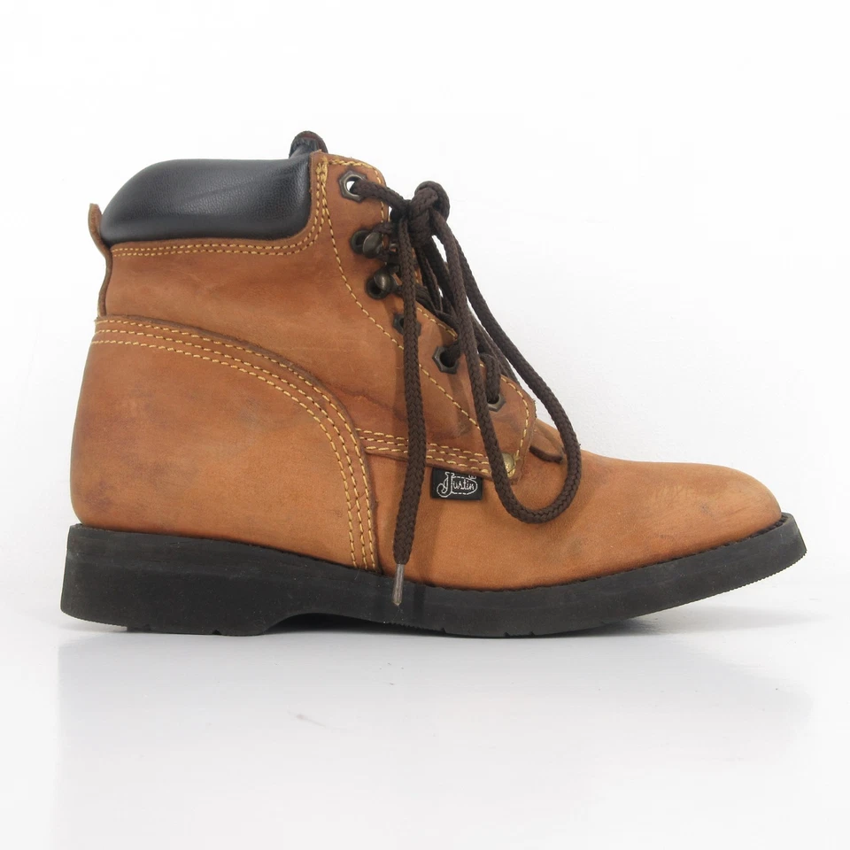 Botas Junior Justin Kiltie JUVENIL Talla 5 D Roper de cuero marrón con cordones Y4321 Trabajo Foto 4 de 4