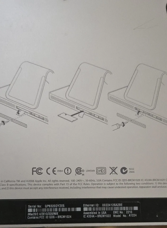 Apple iMac A1224 20 Desktop A1224 iMac8,1 MB323LL/A (Early, 2008) - Image 3 of 3