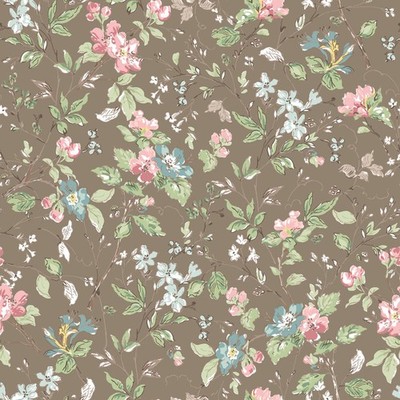 TERRACE BLOOMS Floral ~ Small Florals on Brown Taupe ~ Maywood Studio Pink Blue