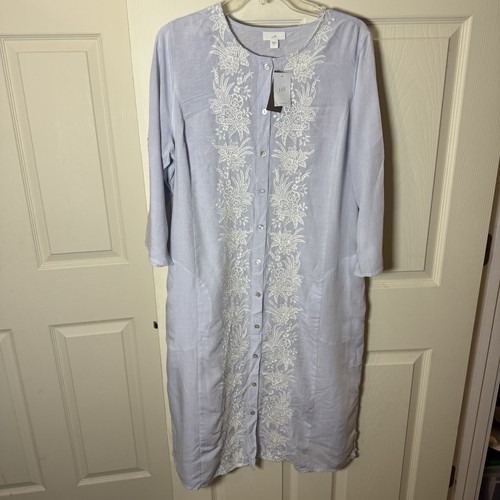 J. Jill Pale Blue Embroidered Long Duster Preppy Professional M NWT $119.00 - Picture 2 of 10