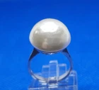 (99) sign of usage 0.64" Huge  Pearl 925 Silver Ring Size 6.0 Vintage est 1970s