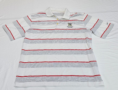 Newport national golf Shirt embroided Nike Golf DRI FIT Large White red stripe