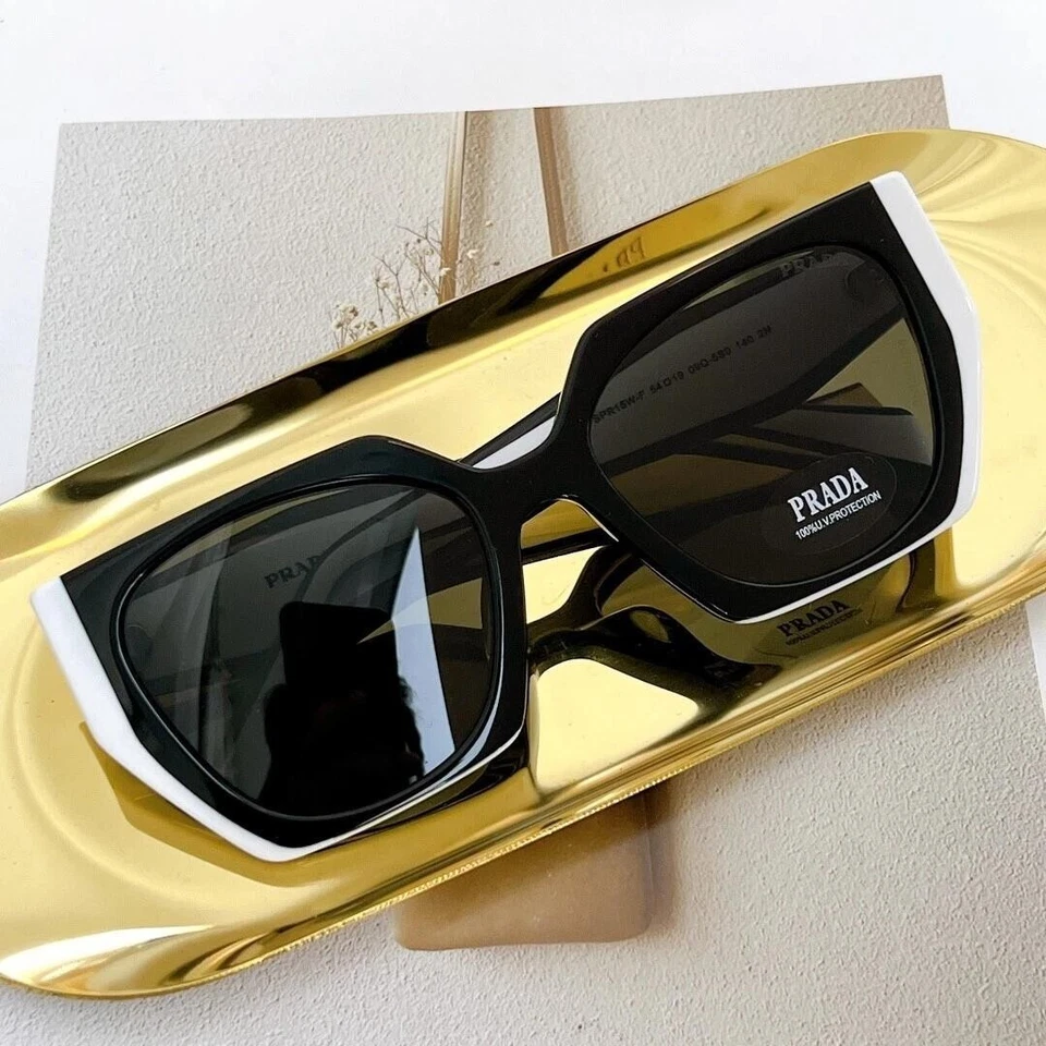 Prada PR15WS 09Q5S0 Rectangle Sunglasses in Black and White /Gray Lens 100% UV - Image 4 of 4