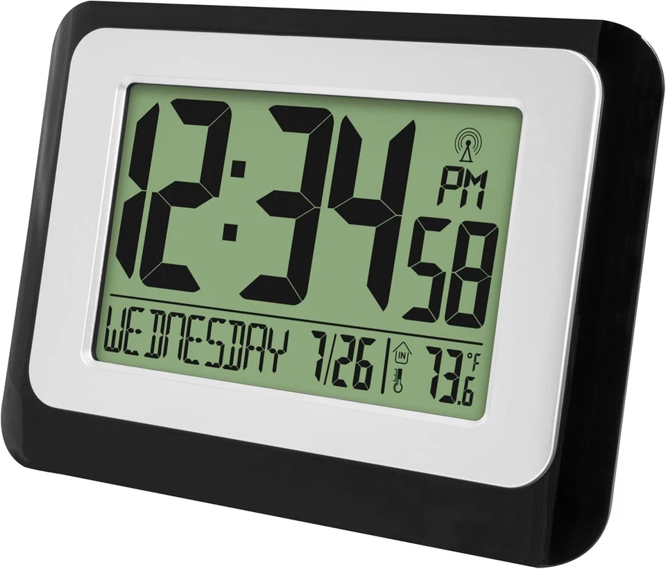 La Crosse Technology W88631 Digital Atomic Black Wall Clock with Temperature - Image 2 of 3