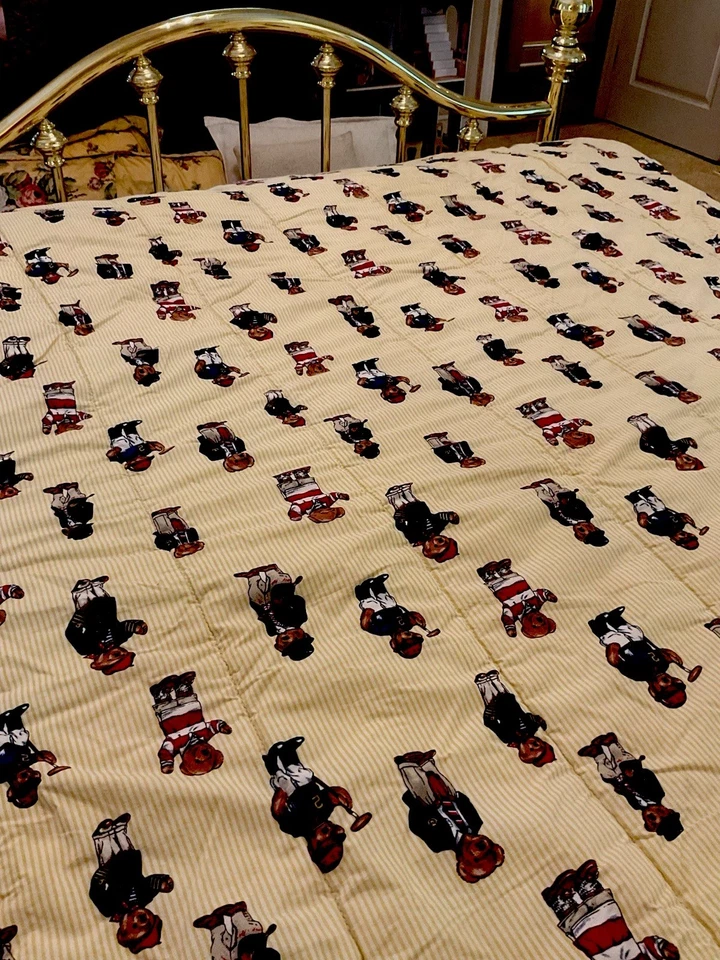 Ralph Lauren EUC Twin Yellow Stripe Polo Bear bed Comforter Vintage 82x88 - Image 3 of 4