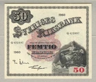 SWEDEN: 50 Kronor Banknote,(UNC),P-47b,1960,No Reserve!