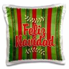 3dRose Feliz Navidad Spanish Festive Red and Green Striped Holiday Sprigs 16x16