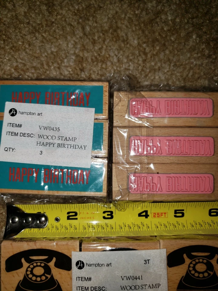 Sello de goma arte Hampton feliz cumpleaños / Hola lote palabras madera tinta estampador x12 Foto 3 de 3
