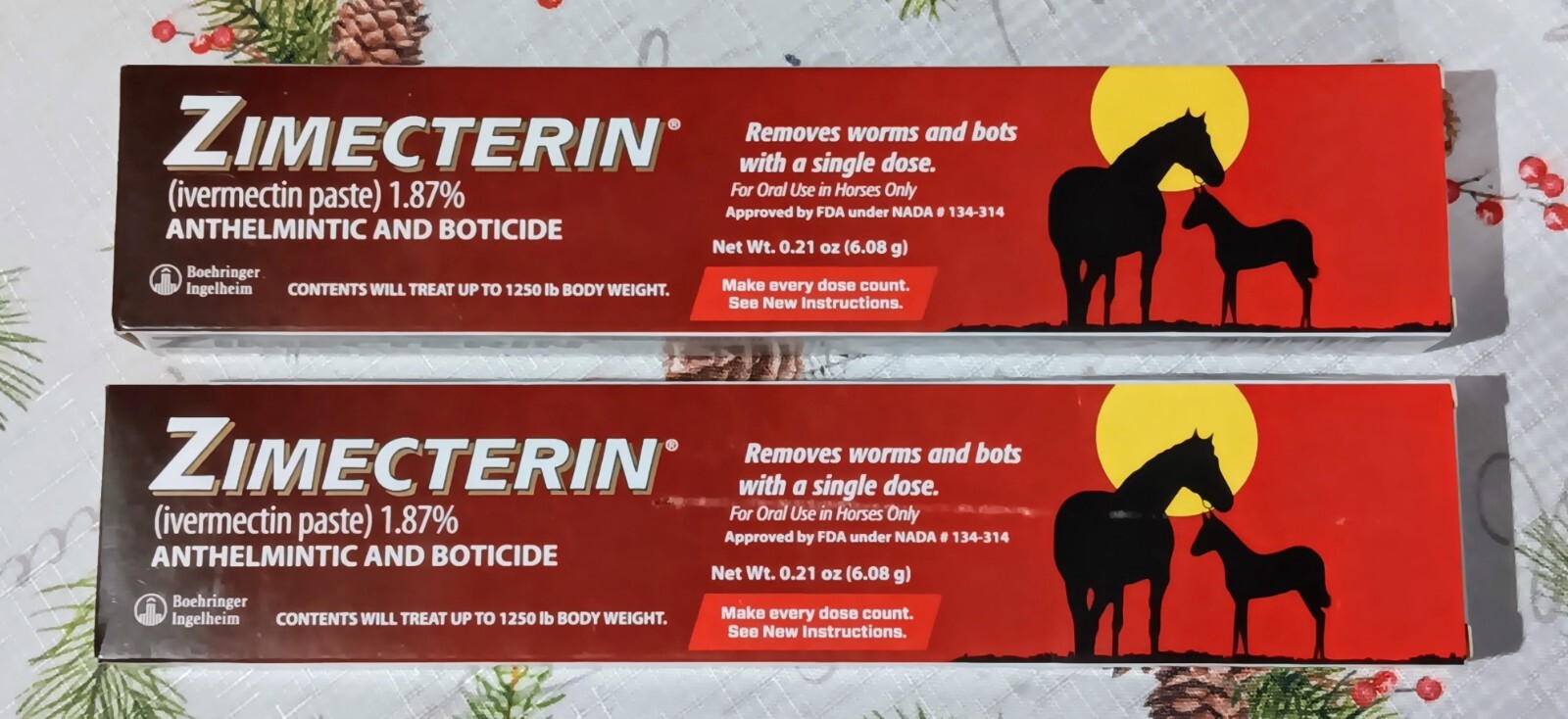🔥🐴 2 Pack ZIM HORSE WORMER DEWORMER Apple Flavor Paste 1.87 Exp 03/