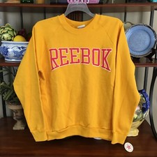 NWT Vintage 70s REEBOK PINK PUFF LOGO Yellow Crewneck Sweatshirt Made in USA L