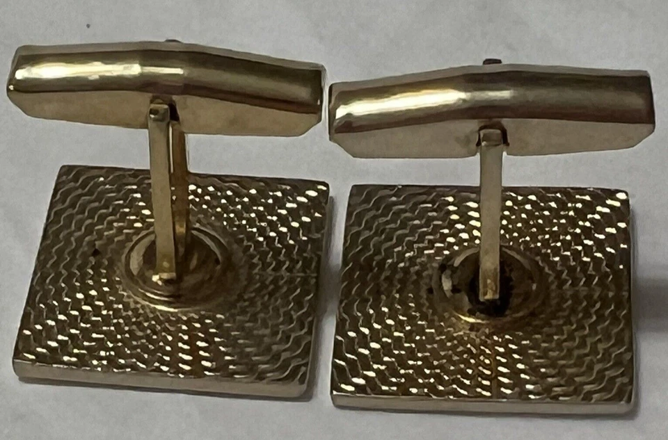 VINTAGE PIONEER GOLD TONE W/WHITE ENAMEL CUFFLINKS BOATING SAILING SQUARE TOGGLE - Image 3 of 4