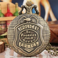 Retro Police Vintage Student Men Women Quartz Pocket Watch Necklace Chain Gift