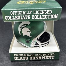 Michigan State Football Helmet Glass Christmas Ornament New
