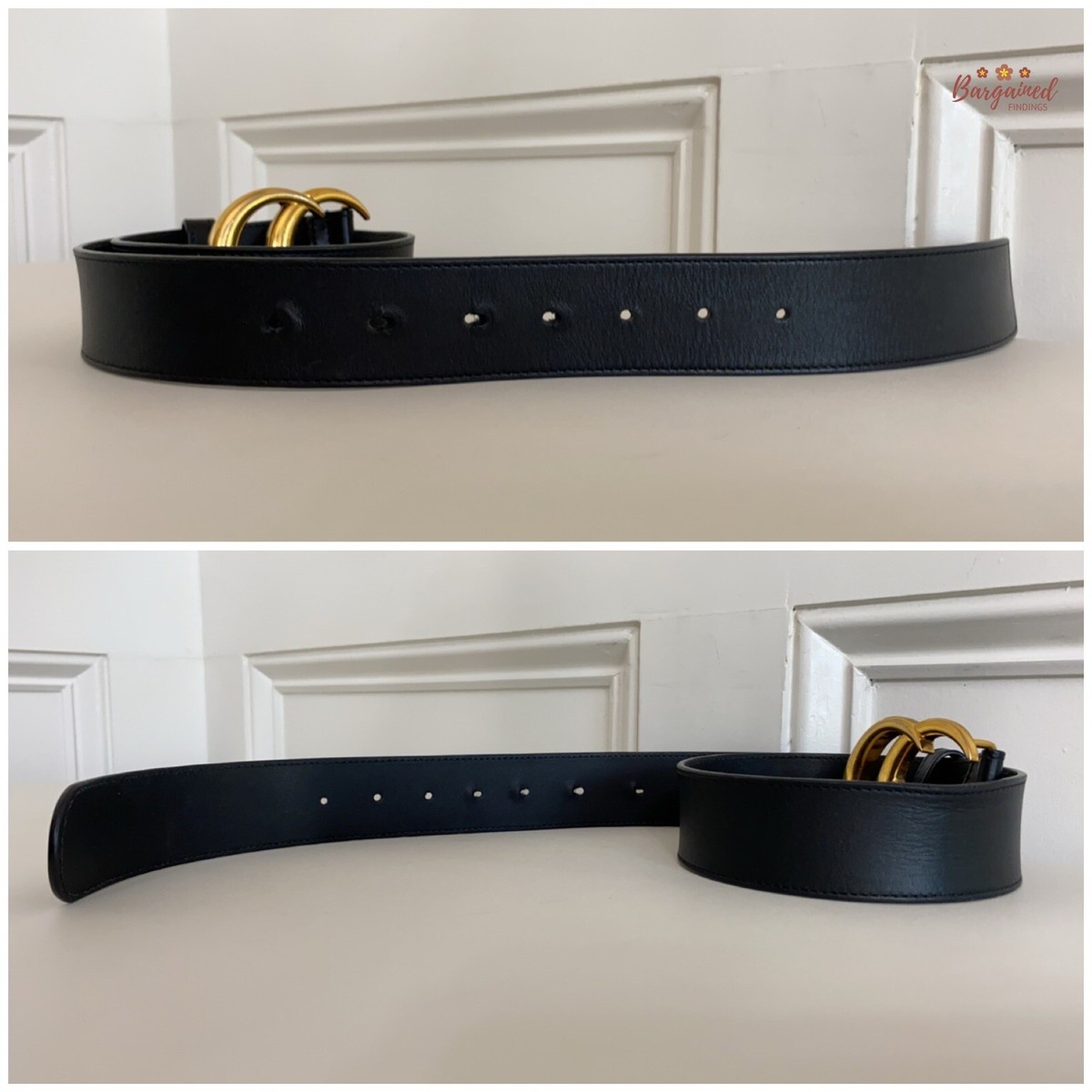 Authentic Gucci Black Smooth Calfskin Leather Gold Double G Buckle Belt 75/30 Authentic Gucci Black Smooth Calfskin Leather Gold Double G  main image 2