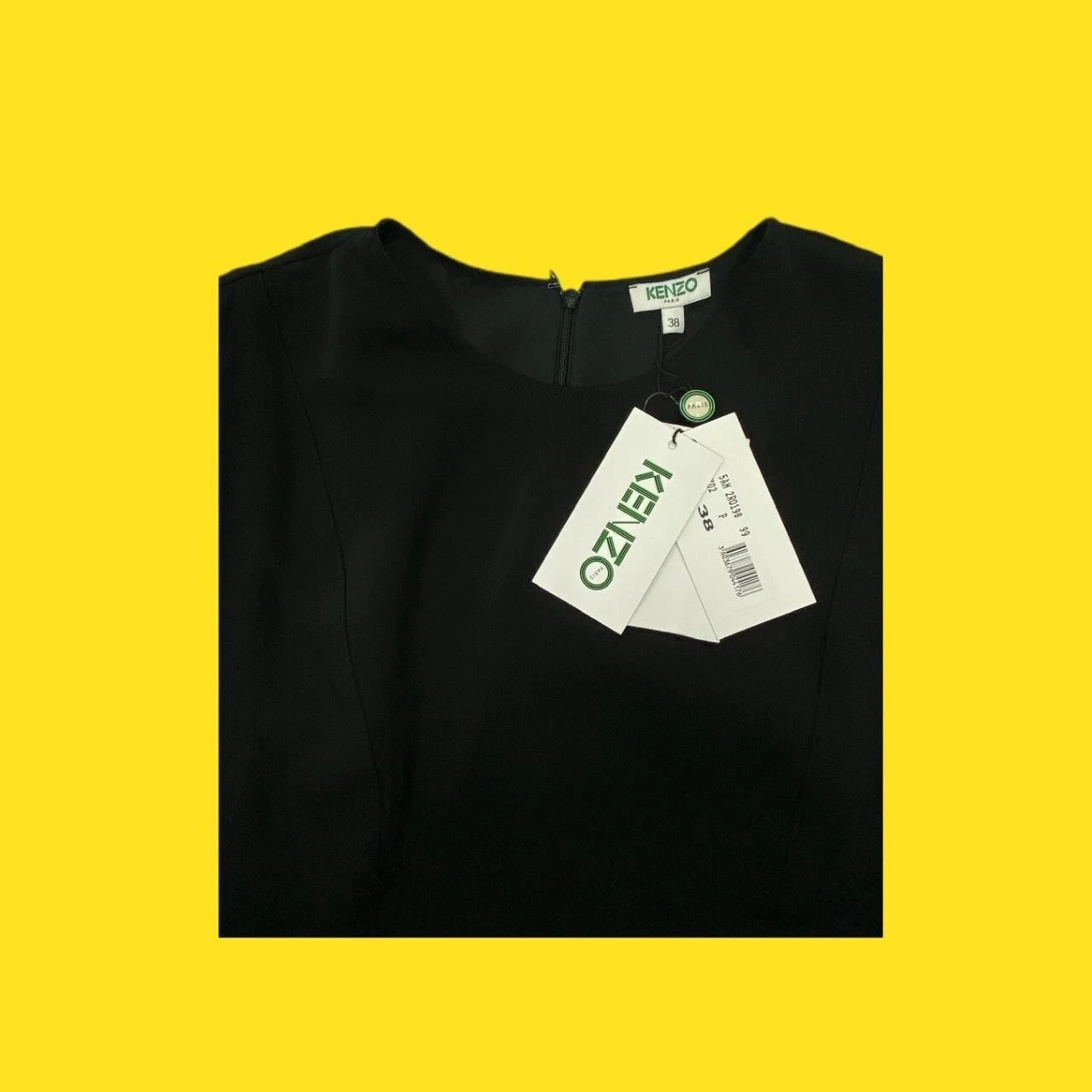 KENZO Abito a balza floreale orlo taglio parziale maniche con polsini nero UK 10