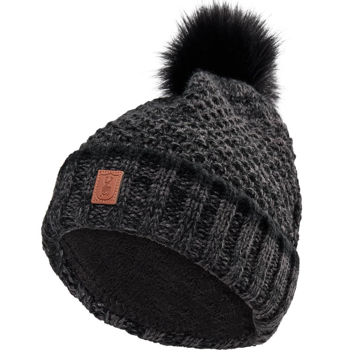 Womens Deerhunter Lady Knitted Beanie Fleece Lined Hat Art Green Black
