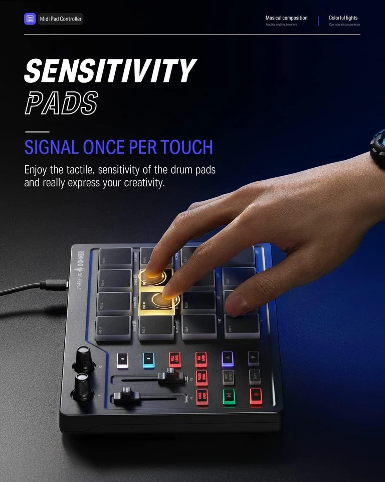 Donner MIDI Pad Controller Keyboard USB Typ-C, Professionelle Drum Pad Maschine - Bild 2 von 4