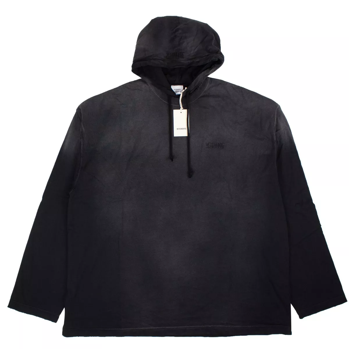 NWT VETEMENTS Washed Black Double Jersey Gradient Hoodie Size L