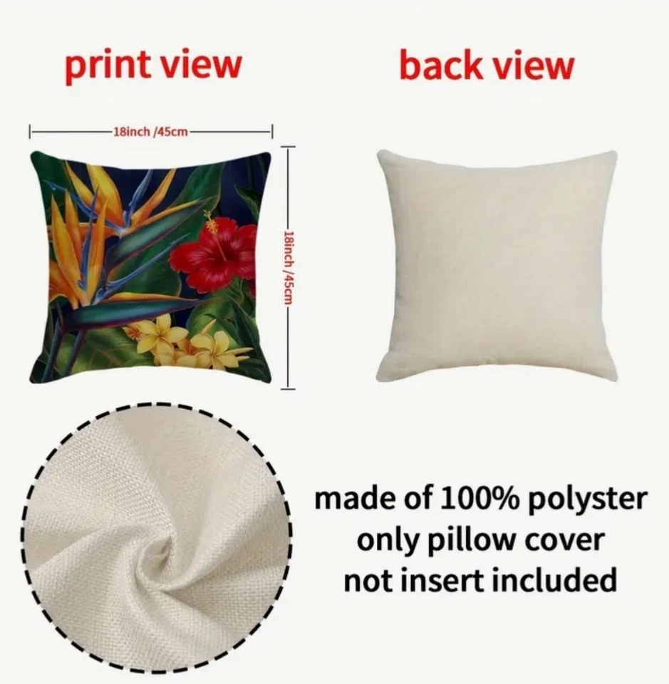 Fundas de almohada de mezcla de lino con flores tropicales con cierre de cremallera 4 piezas Foto 3 de 3