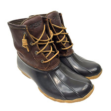 Classic SPERRY Waterproof Rain Boots Size 7 Saltwater Brown Leather Duck Boot
