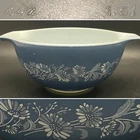 Pyrex 442 White on Blue Colonial Mist Cinderella Bowl 1983-1986 Made in USA 1.5L