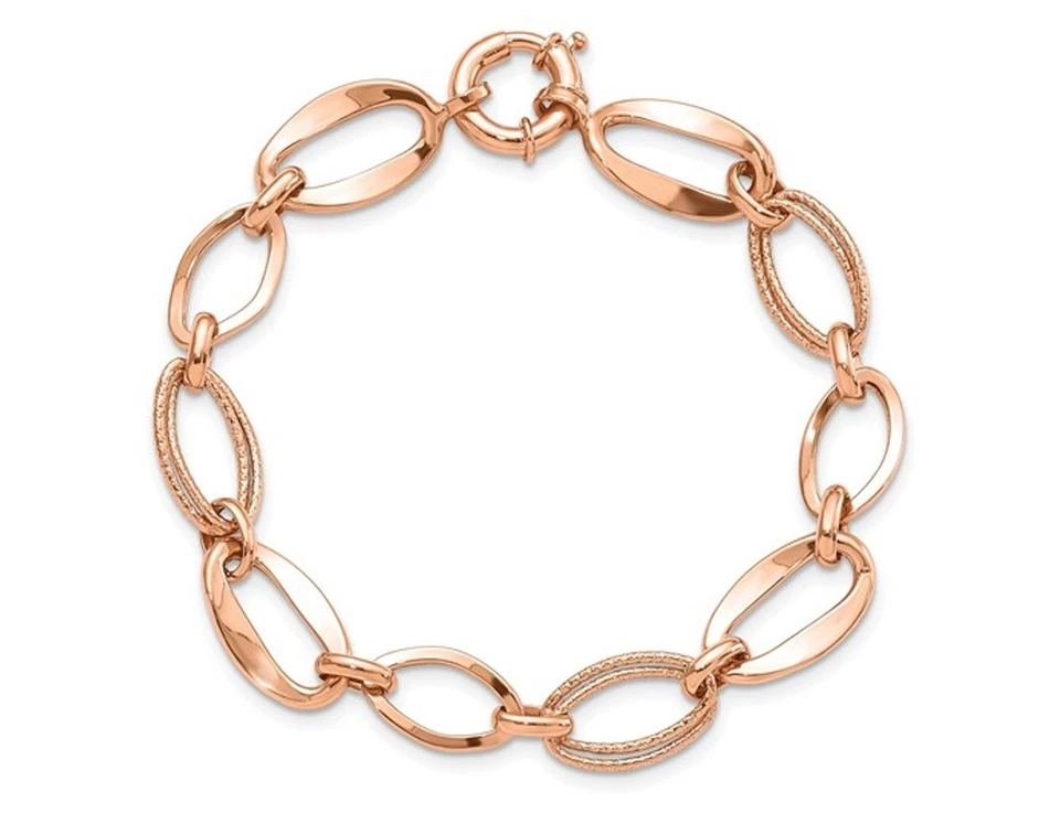 Ladies 10K Rose Gold Polished and Textured Link Bracelet (7.5 Inches) - Image 4 of 4