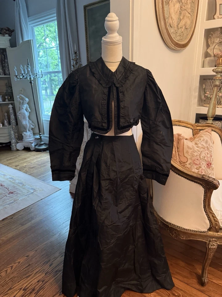Antique Victorian Edwardian Skirt Dress Shirt Black Mourning Clothing Women Vtg - Image 2 of 4