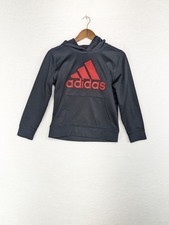 Adidas Kids Child Black Red Logo Hoodie Sweatshirt Climawarm M 10/12
