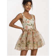 Alice + Olivia Chara Mini Silk Dress Size 12 Floral Sleeveless Party Romantic
