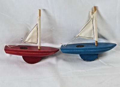 2 VTG Blue with Yellow Toy Sailboats Star Productions Birkenhead Made in England