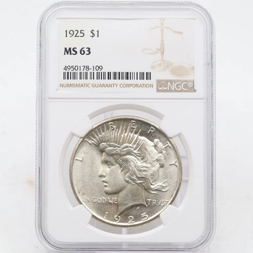 1925 Peace Dollar MS63 NGC 90% Silver Philadelphia