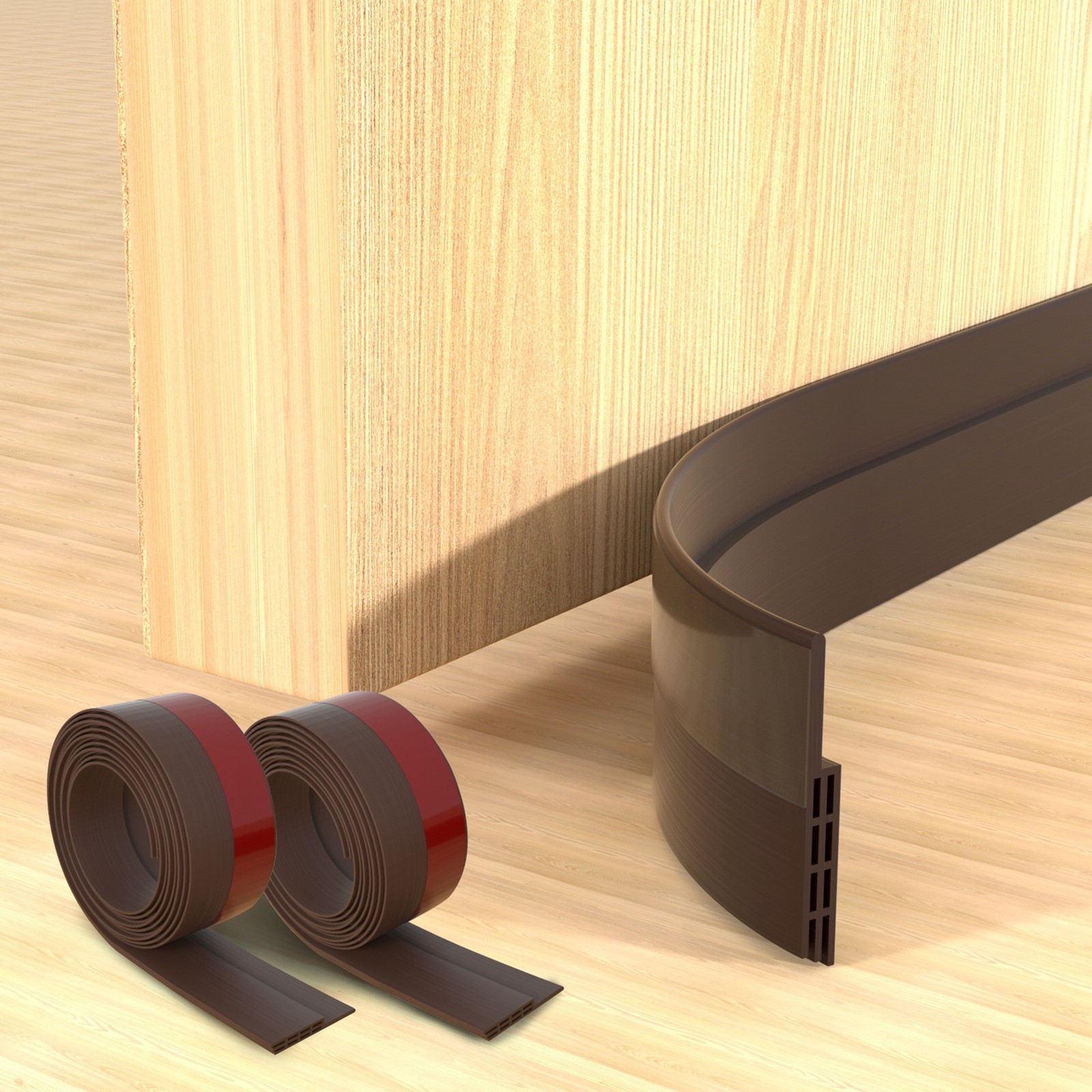 2pcs Door Draft Stopper Brown Air Insulation Noise Reduction Door Bottom Seal