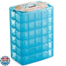 LifeSmart Stackable Storage Organizer Box with Handle | Storage Bin with 60 A