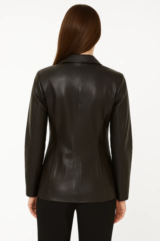 Mujeres Genuino Cuero Suave Botones Cierre Ajustado Nueva Chaqueta Hecha a Mano Foto 4 de 4