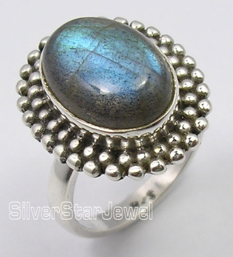 925 Solid Silver BLUE FIRE LABRADORITE ANTIQUE STYLE Ring Any Size 5.7 Grams NEW - Picture 1 of 3