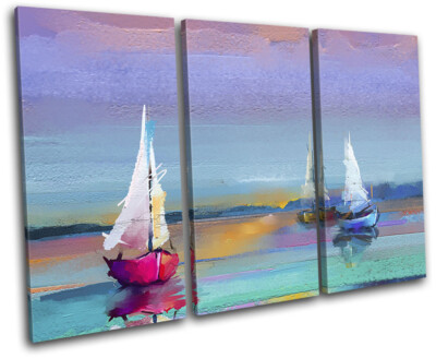 Oil Painting Sea Boat Sail Landscapes TREBLE CANVAS WALL ART Picture Print