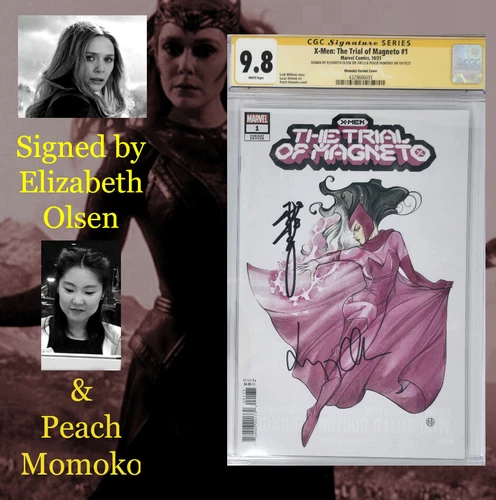 X-Men: Trial of Magneto #1 CGC 9.8 (2021) Signed Elizabeth Olsen & Peach Momoko!