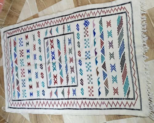 Moroccan Berber Rug 3x5 ft, 100% Soft Wool Solid Natural Off White Best Gift - Picture 2 of 7