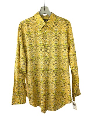 Northern Isles Cotton Shirt Men Sz L Pale Yellow Bird Floral Print VTG Style NWT