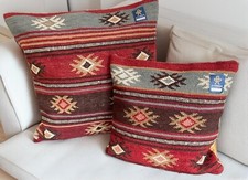 Red Cushion Cover Kilim Wool Cotton Geometric Cushions Handmade 45 cm or 60 cm