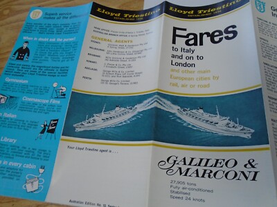 Lloyd Triestino GALILEO MARCONI TARIFE ITALIEN LONDON BROSCHÜRE 1967 ab