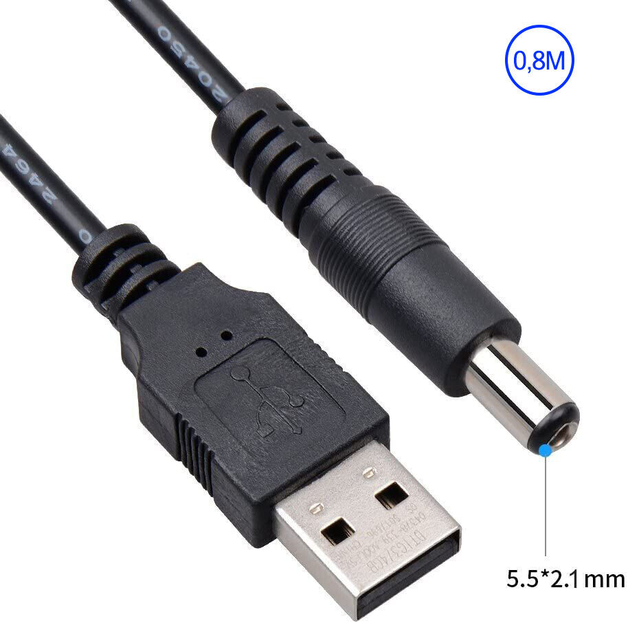 USB Stromkabel Kabel auf DC Hohlstecker Stecker 5.5 x 2.1mm Ladekabel 0.8M